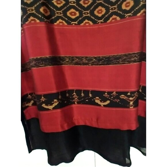 Thai Silk Sleeveless Layered Shift Dress Midi Pullover Black Gold Red - Large - Picture 3 of 8